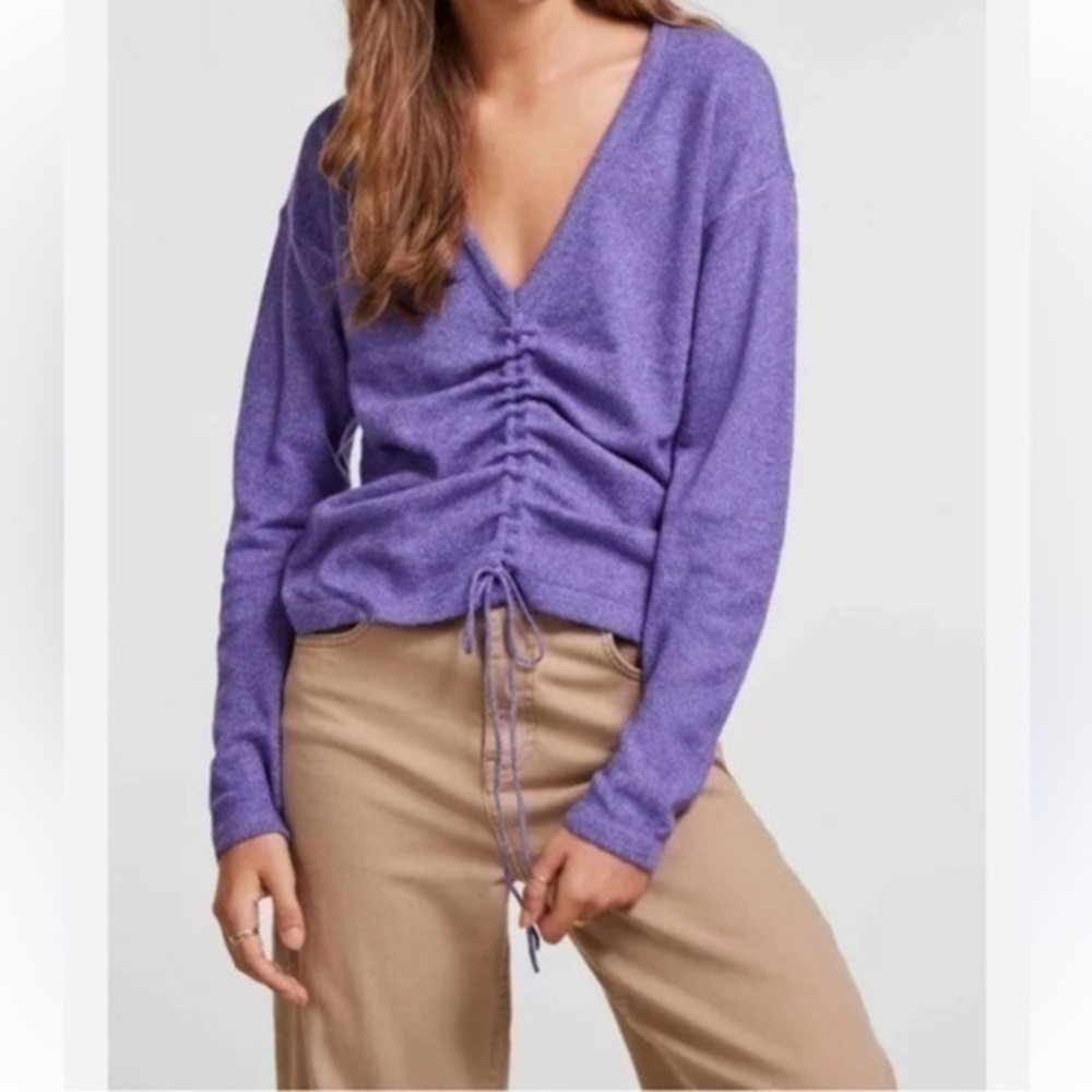 Pieces Purple Front Pull Tie Sweater